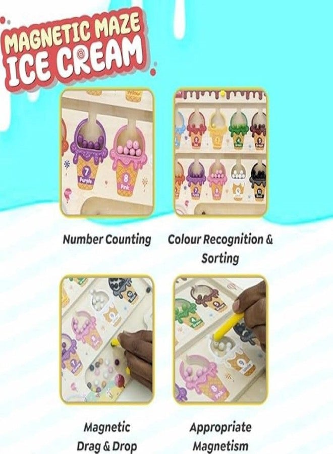 Braintastic لوحة ألغاز مغناطيسية خشبية على شكل متاهة آيس كريم للأطفال من Braintastic | لعبة تعليمية للأطفال الصغار لفرز الألوان والعد ومهارات العلوم والتكنولوجيا والهندسة والرياضيات (متاهة الآيس كريم) - Image 3